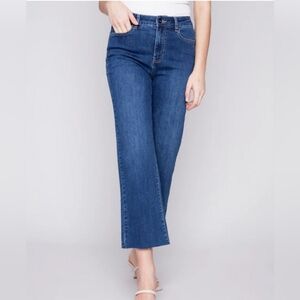 CHARLIE B Dark Blue Flare Leg Raw Hem 27" Inseam Jeans Women's Size 12